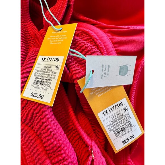 Kona Sol Ribbed 2 Piece Swimsuit Size 1X Pink 17/18 Padded NWT Adjustable Strap - Picture 8 of 14